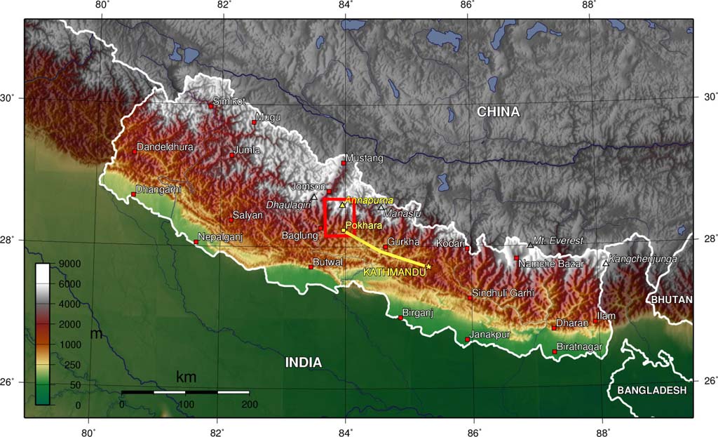 Map: First trek from Pokhara